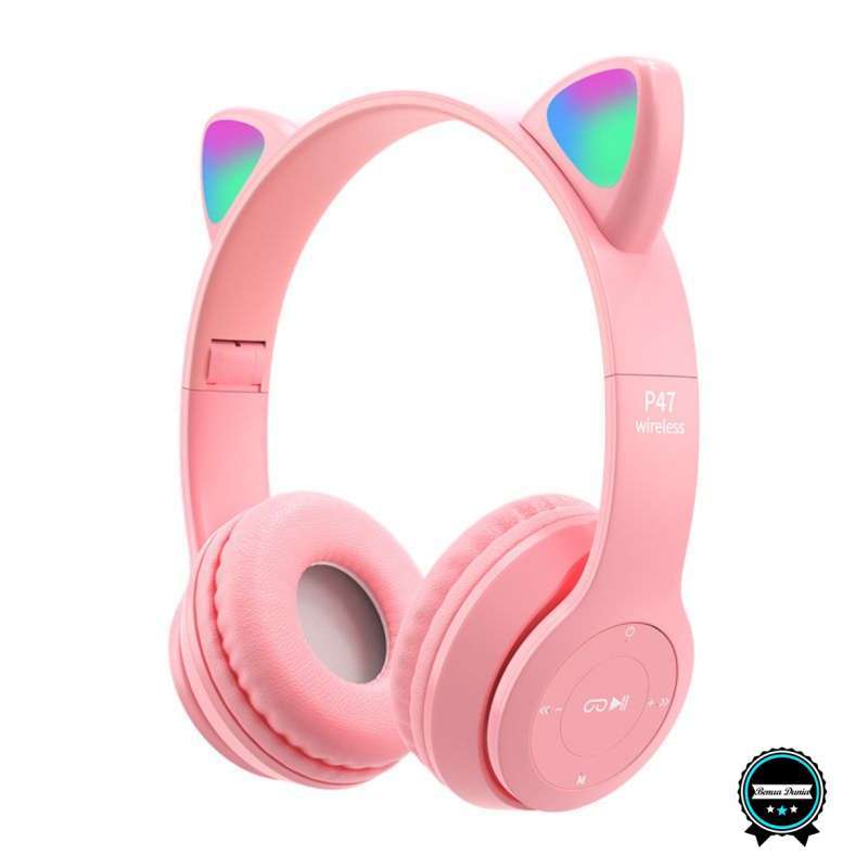 Promo Headphone Cat Ears Headset Hf Bando Telinga Kucing P47m Led