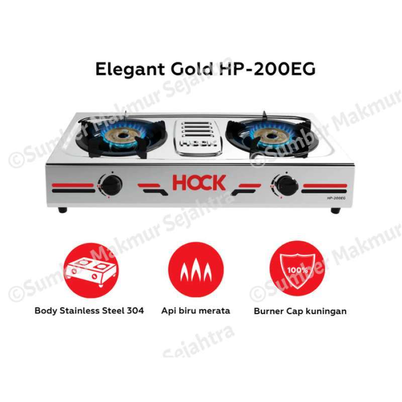 Promo Kompor Gas 2 Tungku Stainless Hock Elegant Gold HP 200EG