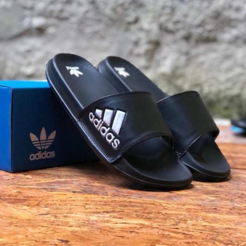 Promo sandal slop pria sendal slide karet hitam gold c 39 Diskon