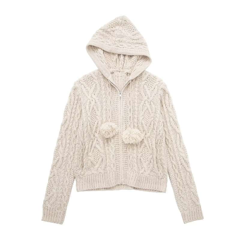AB269402 Knit Sweater Hoodie Rajut Wanita Korea Import Beige