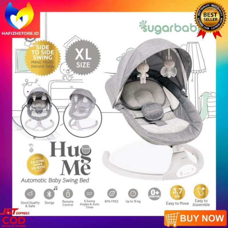 TEMPAT TIDUR AYUNAN BAYI ELEKTRIK SUGAR BABY HUGME SWING BAD AUTOMATIC Grey