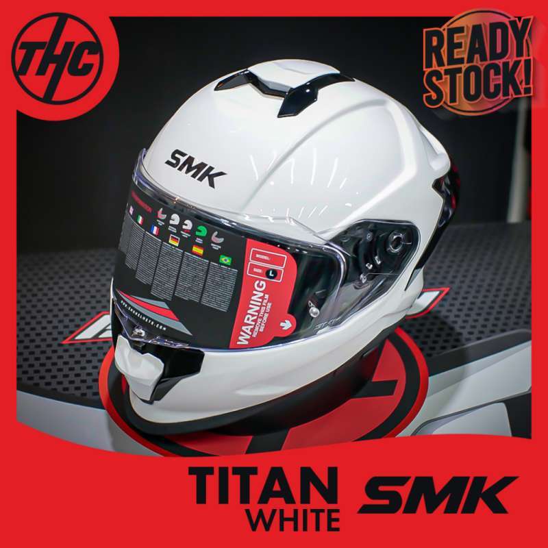 Promo Helm Smk Titan White Glossy Full Face Touring Helmet Smk
