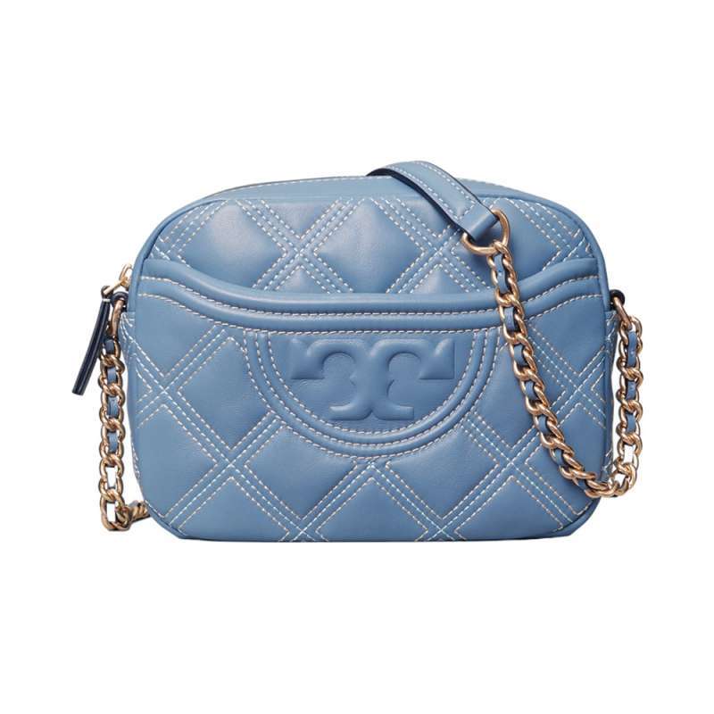 Jual Tory Burch Fleming Soft Contrast Stitch Camera Bag Bluewood