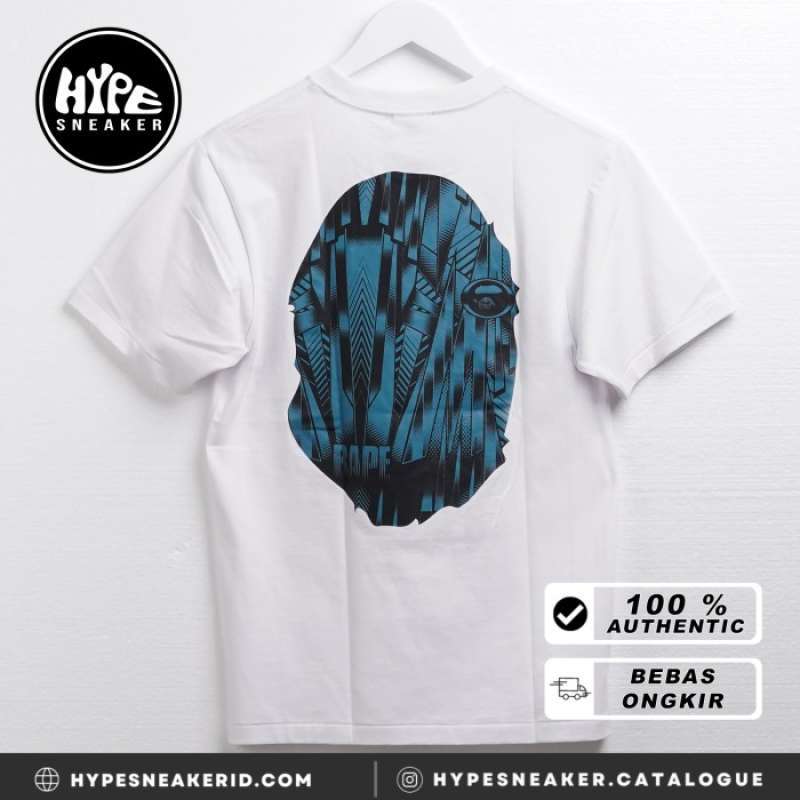 Jual Kaos BAPE BIG HEAD GREEN PATTERN WHITE Tshirt 100 ORIGINAL
