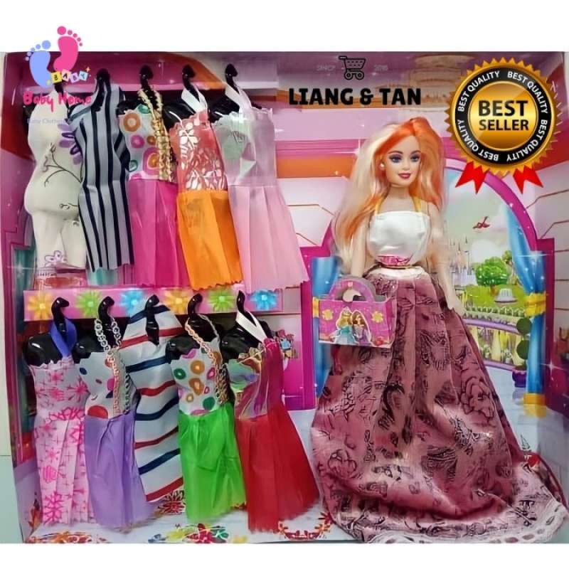 Mainan Anak Perempuan Boneka Barbie Plus Gaun Dress Baju Pengganti 10 PCS