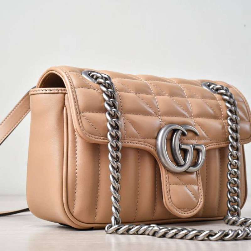 GUCCI MARMONT MINI MATELASSE SHOULDER BAG ROSE BEIGE SHW