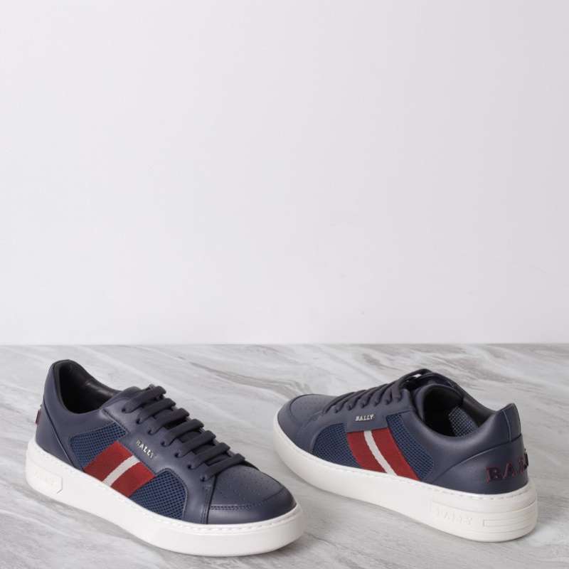 BALLY Men Melys Sneakers in Navy Mesh x Leather with Stripe
