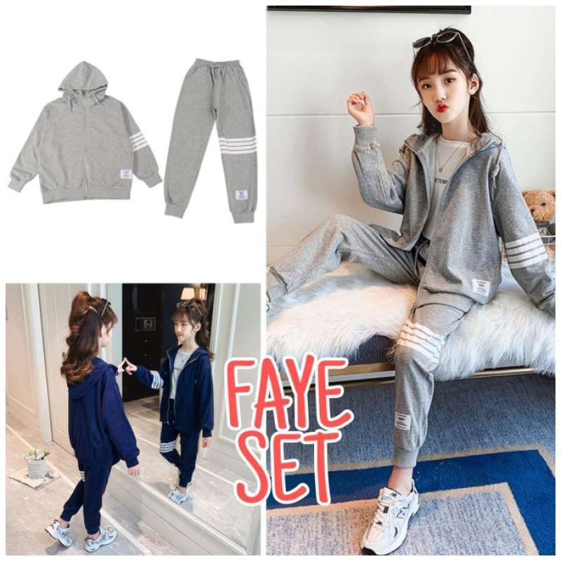 Promo FAYE SET BAJU SETELAN HOODIE TRAINING ANAK REMAJA KOREA SET