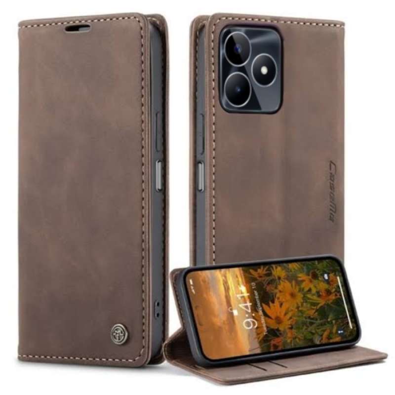 Cover Portafoglio In PU Pelle Per Realme C55 Con Supporto E Chiusura Magnetica - Marrone | Custodia A Libro Con Slot Per Carte