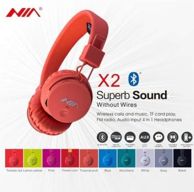Promo NIA X2 Headset Bluetooth Alat Dengar Lagu Musik Bass