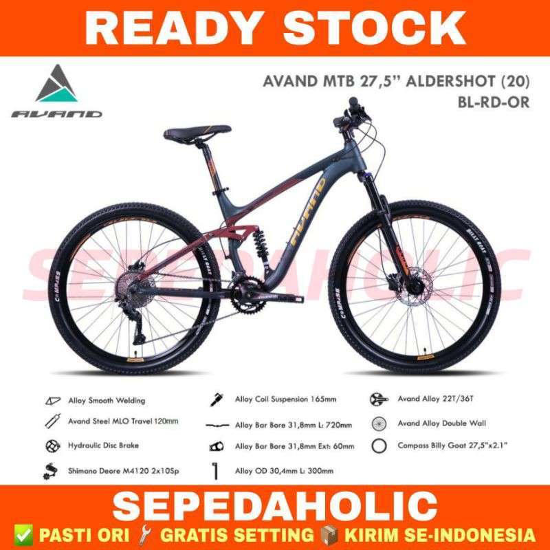 Sepeda Gunung Inch MTB AVAND ALDERSHOT New 2020 Full Suspensi Shimano  Deore By UNITED Garansi Resmi Tahun