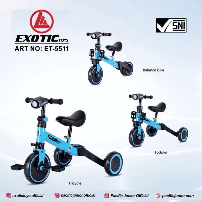 Jual Pushbike Balance Bike Sepeda Anak 3 in 1 Exotic ET 5511 di