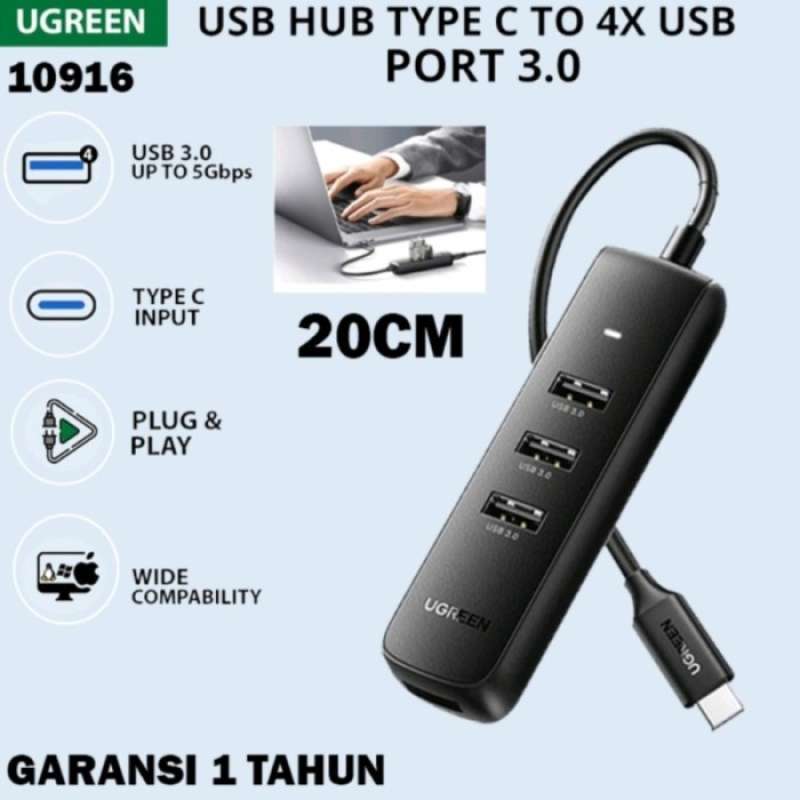 4 Port USB HUB v3.0 UGREEN 10916 Type-C (Black)