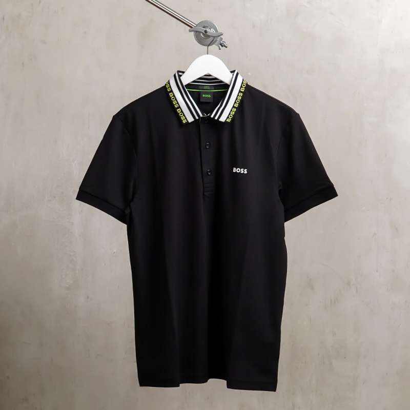 Jual Kaos HUGO BOSS WAVE TEXT STRIPE WHITE NEON BLACK POLO 100