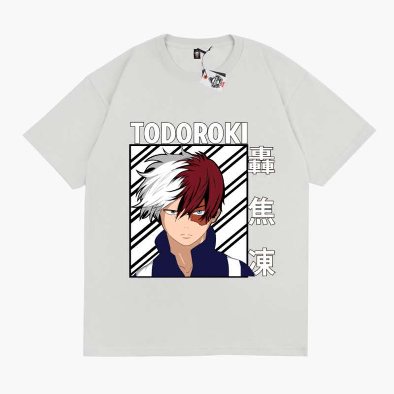 KRMK Kaos T Shirt Anime MY HERO ACADEMIA BOKU NO HERO SHOTO TODOROKI Kaos  Anime V2 PUTIH S