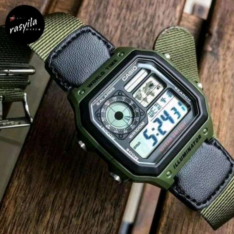 Casio AE 1200WHB AE1200WHB 3BVDF AE 1200 Green Canvas