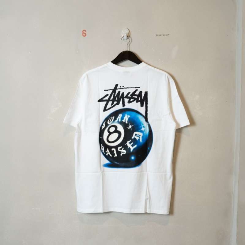 STUSSY Tee Born x Raised Eightball White 100 Authentic
