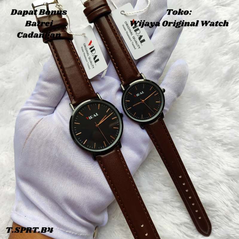 JAM TANGAN VIRAL ORIGINAL JAM TANGAN COUPLE FASHION KASUAL MEWAH BAHAN TALI KULIT BONUS BATREI CADANGAN OX00003