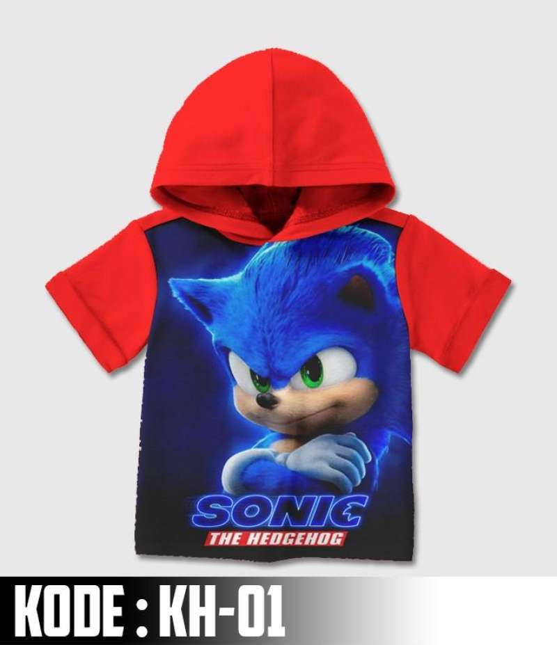 Kaos Sonic the Hedgehog Printing Baju Hoodie Anak Game 3D #KH-01 Merah,  DEWASA