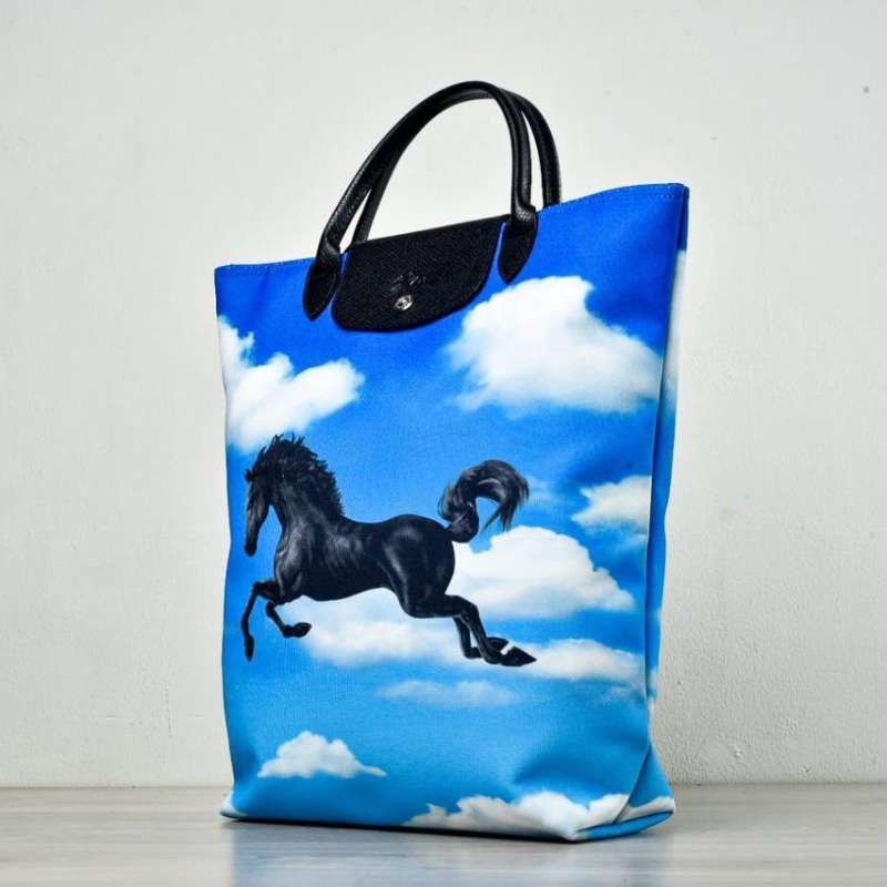 LONGCHAMP TOILET PAPER M TOTE BAG HORSE BLUE