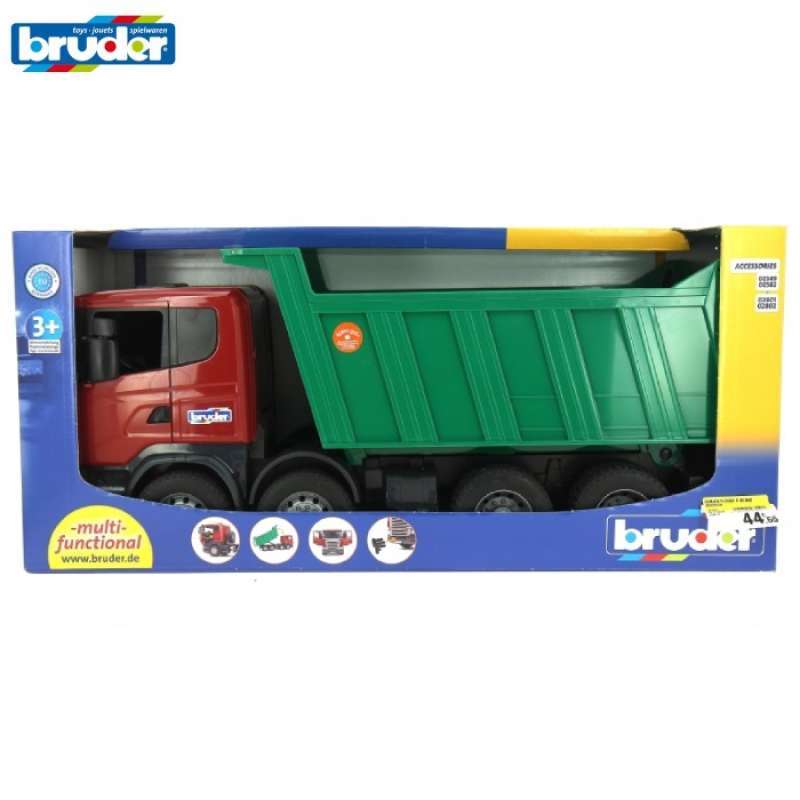 Jual BRUDER 3550 Scania R Series Tipper Truck Red Cap Green Dump