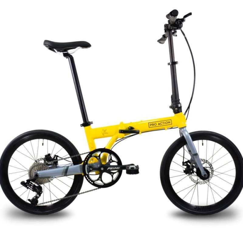 Jual sepeda lipat pro action falcon 9 speed yellow cab 2020 di
