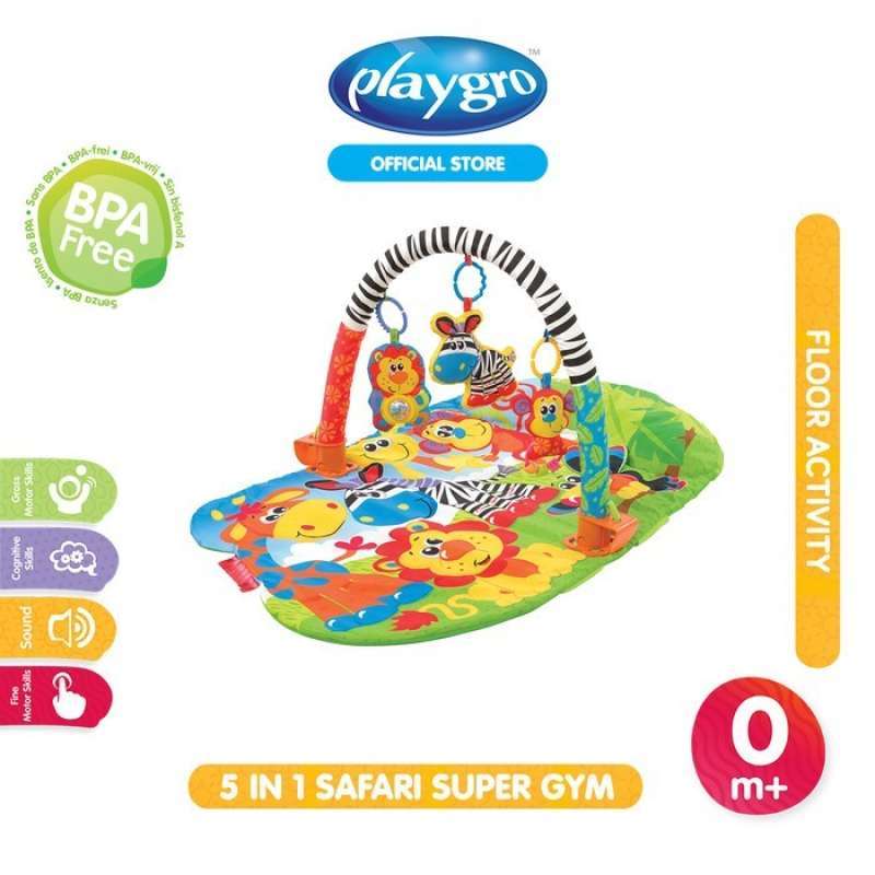 Playgro 5 in 1 Safari Super Gym - Versatile Baby Play Mat for