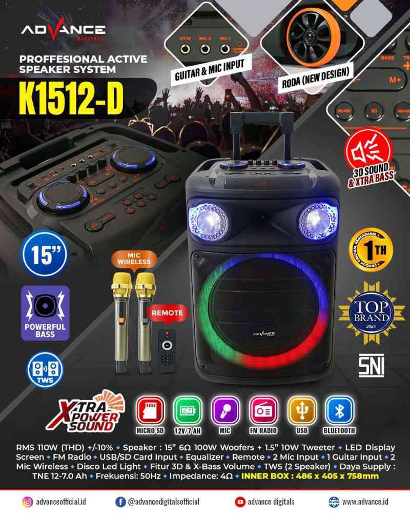 Promo Advance Speaker Meeting 15 inch K 1512D Speaker Bluetooth