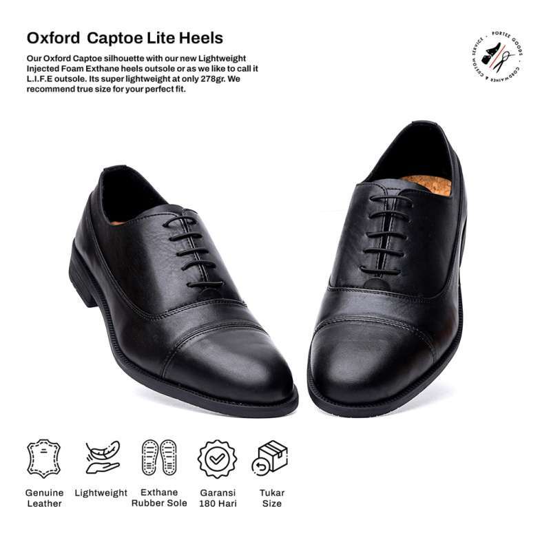 Sepatu Kulit Pria Oxford Captoe Lite Heels Hitam