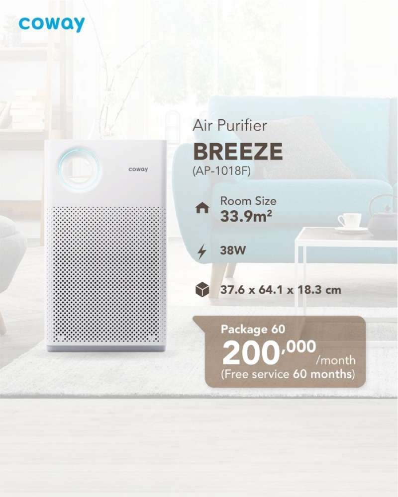 Promo Air Purifier Breeze Coway Ap1018F Pemurni Udara Paket 5 Tahun
