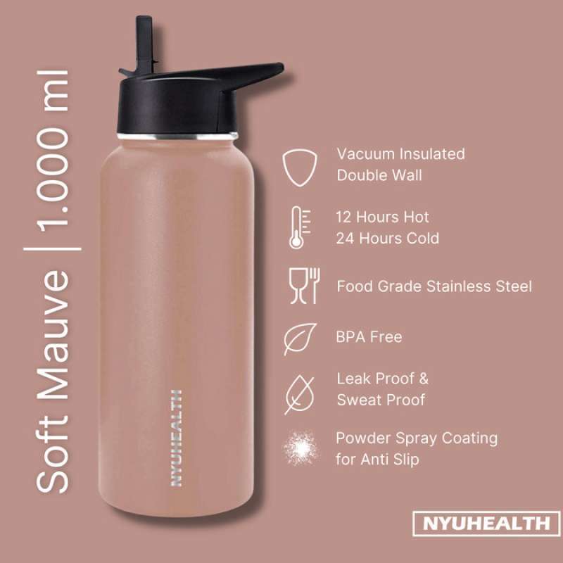 Promo Vacuum Insulated Water Bottle Nyuhealth 1 Liter Soft Mauve
