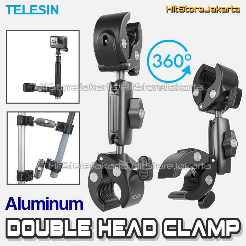 Telesin Aluminum Double Clamp Monopod Tube Bicycle Bike Handlebar Clamp  Insta360 GoPro Osmo Action Cam Mount