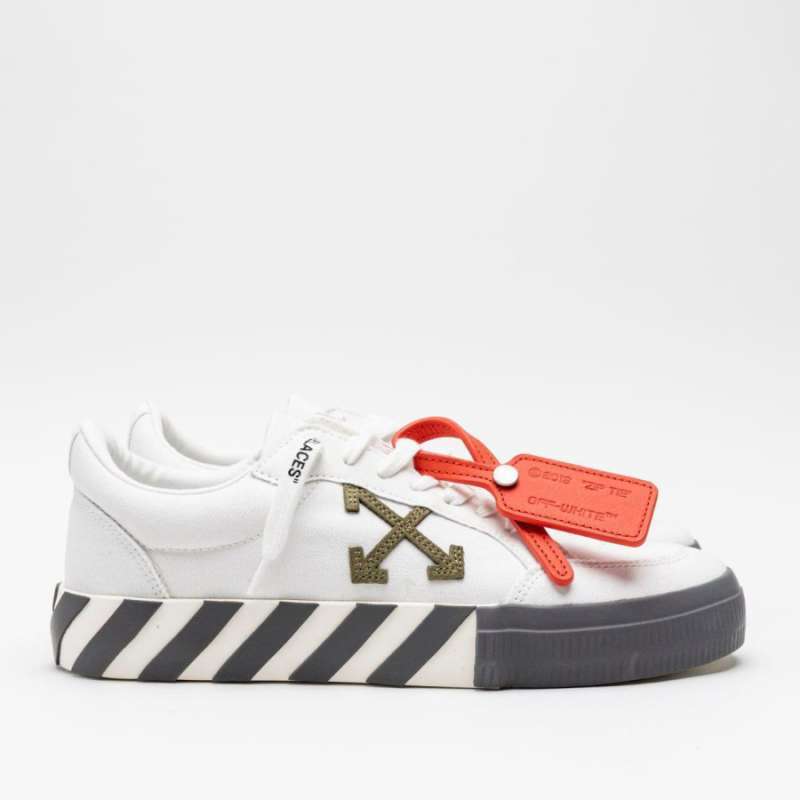 Off-White Low Vulcanized Sneakers Canvas White Dark Green