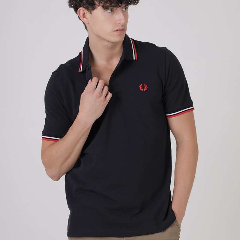 FRED PERRY Men The Original Twin Tipped Polo Shirt in Black White