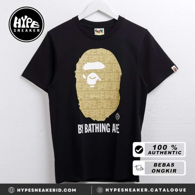 Jual Kaos BAPE BIG HEAD TEXT GOLD BLACK Tshirt 100 ORIGINAL di