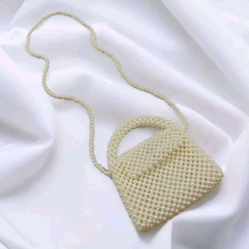 Stacy 2in1 Pearl Beaded Bag Hand Sling Bag Tas Tangan Slempang Mutiara  Beads Anyam