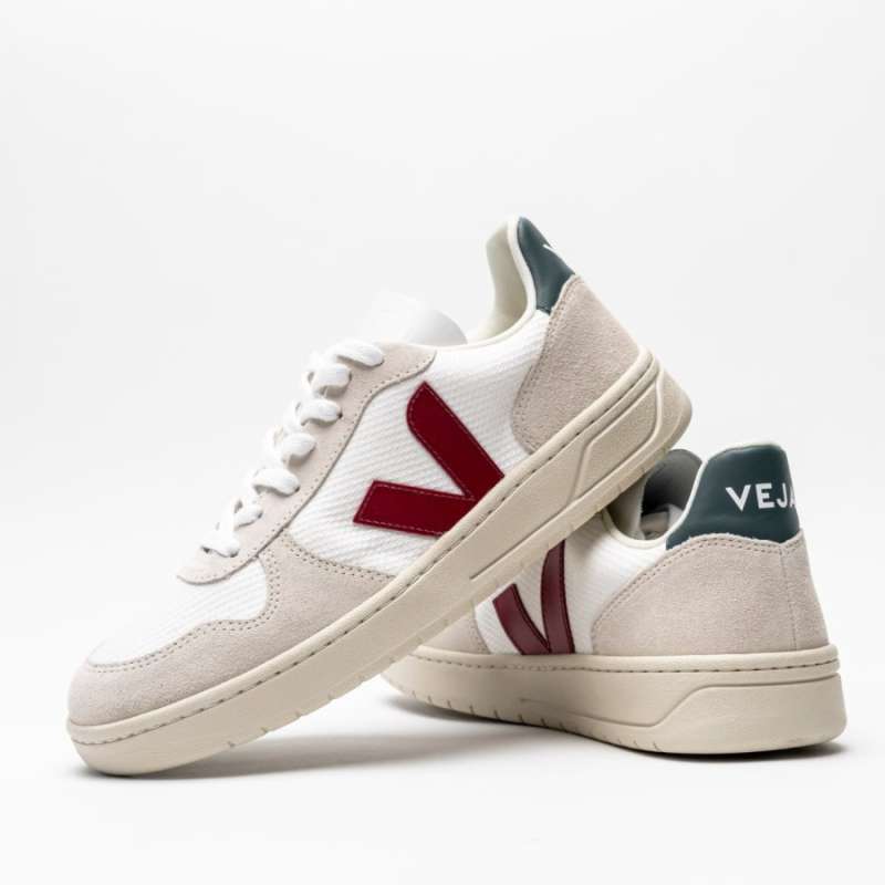 Veja V 10 Mesh And Suede Leather Sneakers Men White Maroon