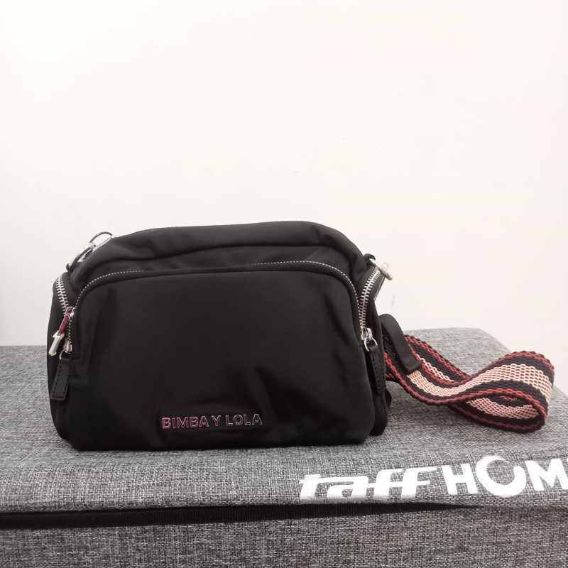 Bimba Y Lola Sling Bag Black with Red Woven Strap