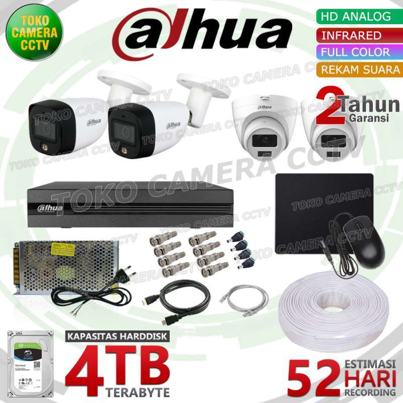 PAKET CCTV DAHUA 2MP DUAL LIGHT AUDIO FULL COLOR CHANNEL KAMERA