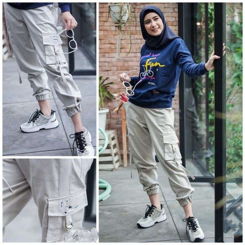 Jual Celana Jogger Wanita S M L Xl Xxl Jogger Pants Katun Stretch Bahan Melar elastis Jogger Pdl L Crem Di Seller Centrall Fashion Gang Onta Piji Pojok Sido