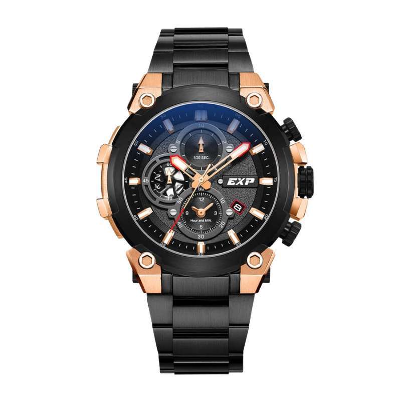 Jam Tangan Pria Cowok Expedition E6841 6841 Original Chronograph Tanggal Aktif Tali Rantai Black Rosegold