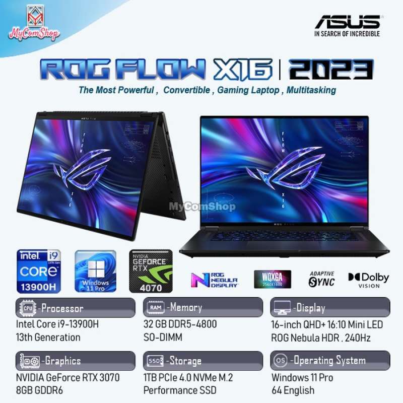 ASUS ROG FLOW X16 GV601VI i9-13900H 32GB RAM 1TB SSD RTX 3070 8GB HDR