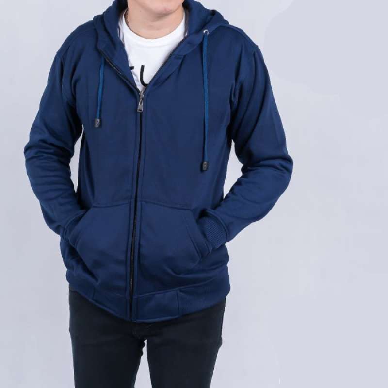 Promo JAKET POLOS PRIA COWOK HOODIE SLETING DARK BLUE BIRU TUA
