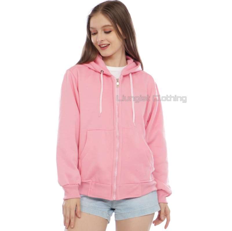 Promo JAKET HOODIE ZIPPER POLOS PRIA WANITA M XXL PINK BABY