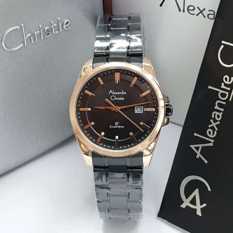 Jam Tangan Wanita Alexandre Christie AC 8404 Black Rosegold Original