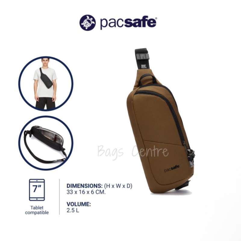 Pacsafe Vibe 150 Tas Sling Pack Anti Theft RFID Grey Camo Tan