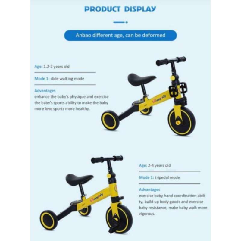 Jual Sepeda Anak Balance Bike Happy Baby 3 In 1 Stang Kokoh Kuat