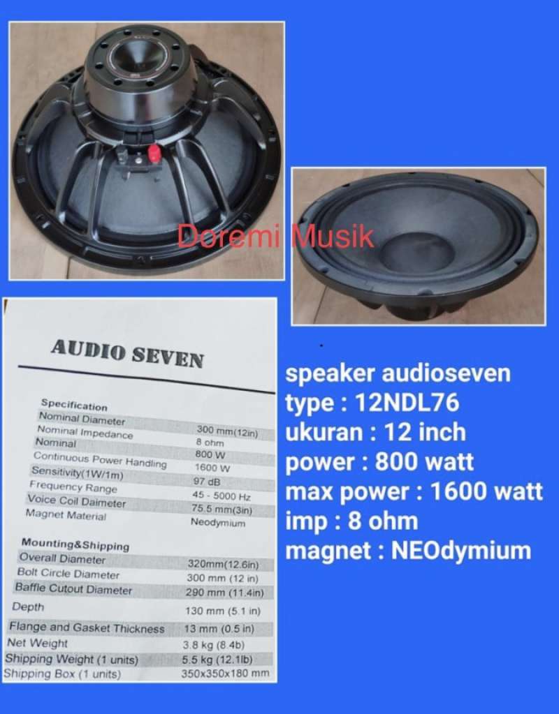 Jual Speaker 12 inch neodymium Audio seven 12NDL76 Original di