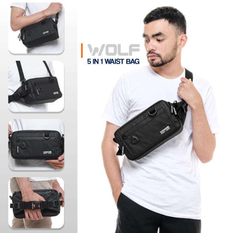 Wolf Waist Bag Tas Selempang Pria Tas Pinggang Clucth Bag Shoulder Bag Sling Bag Hand Bag Chest Bag Bisa Dijadikan 5 Model Waterproof