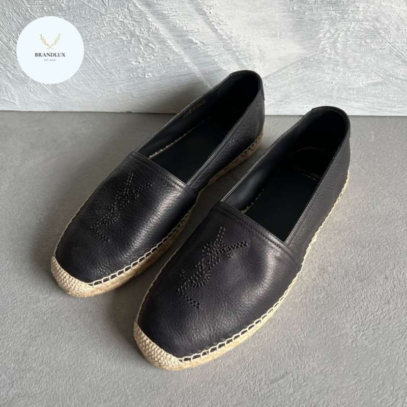 Yves Saint Laurent monogram leather espadrille in black 100 Authentic